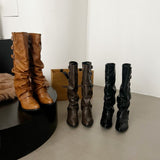 Breakj Piles Of Long Boots Women Western Boots Coarse But Knee Belt Buckle Trouser