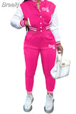 Pink Printed Baseball Coat Pants Two Piece Sets Spring Fall Outfits Womens Track Suits Casual Fashion Streetwear