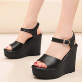 Breakj Layer Of Cow Skin Summer New Thick-Bottomed Beach 11CM Slopes And Women's Sandals High Heel Waterproof Table Comfortable Pine Pastry Fish Mouth