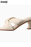 Size 34-40 Women Sandals Genuine Leather High Heels Summer Mules Shoes For Women Open Toe Bow Party Slippers