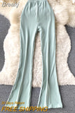 Casual Women Long Pants 2023 Ins Fashion Summer Flare Pants High Elastic Waist Slim Stretch Full Length Female