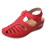 Breakj Summer New Large-Size Hole Shoe Bag Head Retro Sandals Magic Sticker Hollow Slope And Round Head Women's