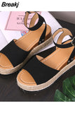 Wedges Shoes of Women Summer 2023 Ankle Strap Leopard Open Toe Flat Sandals Leopard Straw Platform Sandals Plus Size