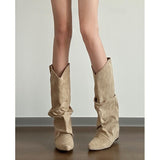 Breakj Western Cowboy Boots Pile Of Waste Soil Pile Boots Women Raised Thin Retro