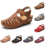 Breakj Summer New Large-Size Hole Shoe Bag Head Retro Sandals Magic Sticker Hollow Slope And Round Head Women's