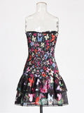 2025 Spring New Fashion Sexy Hanging Neck Print Waist Thin Lotus Leaf Side High-End Feel Bra Dress