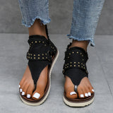 Women's Casual Denim Sandals Women Gladiator Sandals Back Zipper Open Toe Non Slip Thong Sandals, Versatile Roman Style