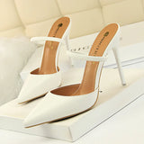 Breakj Retro Simple Baotou Slippers With High With Shallow Pointed Out A Word With Female