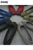 QUEEN Women Casual Flats Shoes Slip On Loafers Spring Autumn Flock Solid Flat Ballet Shoe Soft Moccasin Shallow