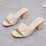 Breakj The Home Two Wearing Slippers Women 2025 Spring And Summer Square Head Thick Heel New Women's Shoes Folded