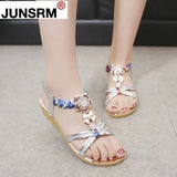 Sandales multicolor print weave strap sandals women summer beach shoes woman crystal flower open toe wedges