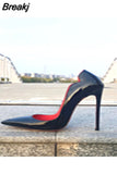 Black Red High Heels Shoes Woman Pumps 12cm Tacones Pointed Toe Stilettos Sexy Deep Cleavage Wedding QKOU011
