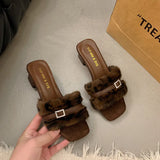Breakj Low-Heeled Hairy Slippers In The Autumn And Winter Of 2025, French Style Toe Coarse And Slippers Wearing Women's