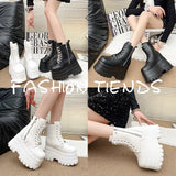 Breakj High Shoes 13Cm Heightening Legs Fine Thick Shoes Small British Wind Thick Soles New Short-Heeled Martin