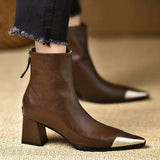 Breakj Wind Metal Tip-Tip Temperament Short Boots 2025 New Winter Zipper Fashion Coarse And Chivalier