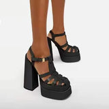 Summer New Sexy Ultra High Heel Chunky Heel Platform Sandals Female Openwork Fashion Thin Belt High Heels Large Size