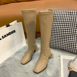 Women Black High Heel Long Boots Fashion Autumn Winter Warm Knee High Boots Soft Leather Thigh High Boots Shoes Zipper Size