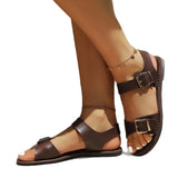 Breakj Women's Shoes Flat Sole Buckle With Solid Sandals Women's Shoes Rome Summer Lady Flat