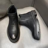 Breakj Boots Male Heighten Ankle Boots Platform Chelsea Boots High Top Men's Shoes Black And Velvet Leather Boots S52-Net Red