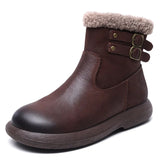 Breakj Cowhide Lamb Wool Snow Boots Women Winter New Warm Plus Cotton Boots Retro Leisure Short