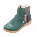 Breakj New Short Boots Autumn/Winter Fashion Retro Leather Splicing Comfortable Flat-Bottomed Side Zipper Martin