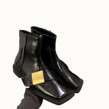 Women Ankle Boots Designer Square Toe Leather Shoes New Chunky Heels Zipper Fad Brand Motorcycle Goth Snow Botas De