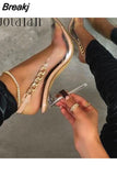 Nightclub High Heels Transparent PVC Pointed Toe Fashion Metal Chain Women Pumps Party Wedding Shoes