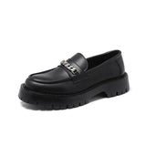 Breakj New Spring Chain Loafers Man's Foot Pedal Thick Platform Thick Heel British Style Small Leather Shoes