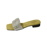 Women's Rhinestone Flat Slide Sandals, Glitter Square Open Toe Non Slip Shoes, Outdoor Beach