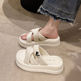 Breakj Summer New Thick-Soled Soft Leather Slippers Women Wear Cross Soft-Soled Beach Shoes Casual Fairy Wind Cool