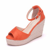 Size Wedges Sandals Bohemia Style Womens Sandals Hemp Rope High Heel Fish Mouth Sandals Small Size Women Shoes