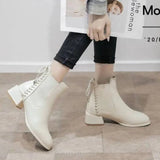 Shoes for Women Punk Style Booties with Laces Female Ankle Boots Elegant Medium Heels Footwear Lace-up Chelsea Combat