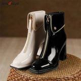 boots Ladies Shoes Ankle Women's Boots High Quality Modern Boots Women Solid Square Toe Zip Heeled Shoes Female
