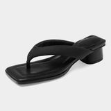 Size 33-40 Women Sandals Real Leather Flip Flops Medium Heel Summer Shoes For Women Slippers Casual Home Outdoor