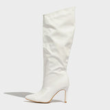New Patent Leather Pointed Top Bright Face One Foot Pedal Medium Tube Stylish Versatile Women's Boots 35-42 Yards