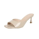 Leather High And Cool Slippers Women In The Summer Of 2025 New British Wind Square Head And Wear Large-Size Women's
