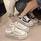 Quality Leisure After Empty Slippers Women Wear 2024 Summer New Canvas Shoes Thick Sole Half Mop Cake Women's