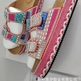 Breakj New Thick Bottom Rope Double Buckle Drill Softwood Beach Slippers Large Size Women's