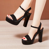 Buckle High-Heeled Sandals Summer 2023 New Roman Sandals Large Size 41-43 Thick-Heeled Sandals