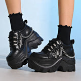 Breakj Babes Rock Dark Punk Round Head Height Tie With Thick-Soled Pine Pastry Shoes Sub-Cultural Small Leather
