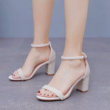 Breakj Cm Thick Heel And Light Mouth With Sandals Round Head Square Sandals White Pearl Wedding Shoes Size 44 Yards 45