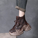 Breakj Layer Of Cow Skin Retro Cool Boots Women 2025 Summer New Breathable Hollow Mesh Sandals Thick Soles Leisure Short
