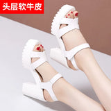 High-Heeled Sandals Women's Muffin Thick-Soled Waterproof Platform Size Velcro Leather Fish Mouth