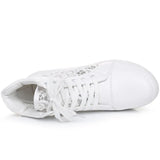 Women Wedge Platform Sneakers Rubber Brogue Leather High heels Lace Up Shoes Pointed Toe Height Increasing Creepers White