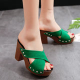 Breakj Summer New Korean Version Of The Toe Thick Toe Cool Drag Thick Hedging And Waterproof Slipper Women Cross With High Heel Large Size Women's