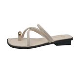 Women Summer Slippers Ladies Sandals Metal Decor Thong Flip Flop Low Heel Shoes Woman Outdoor Retro Brown Sandals
