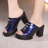 Leather Waterproof Platform Heeled Slippers Women Wear Fishmouth Small Size 33 High-Heeled Sandals In Summer Fashion Thick