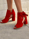 Large Size Bow Female Square Root Leaky Toe Fish Mouth Female High-heeled Sandals Comfortable Female Sandals Heels