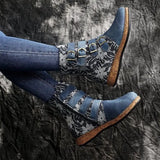Breakj Autumn And Winter New Martin Boots Women's Embroidery Fashion Flat-Bottomed Boots Belt Buckle Short