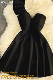 Women Black White Ruffled One Shoulder Sleeveless Mini Dress Strapless Mesh Patchwork High Waist A-line Party Dress